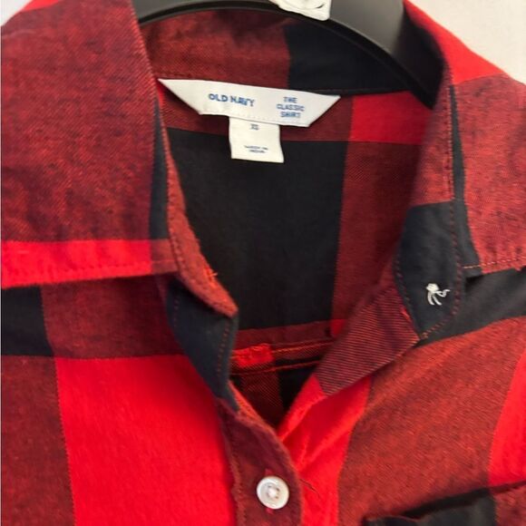 Old Navy Red and Black Plaid flannel Button-Up Shirt Sz XS - Picture 2 of 4